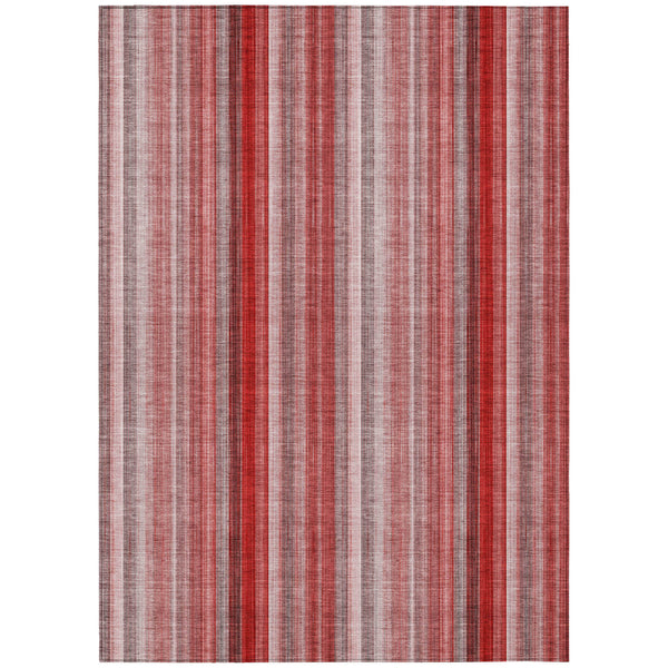 Homeroots 10' X 14' Gray Pink And Red Striped Washable Non Skid Indoor Outdoor Area Rug Red Polyester 562091