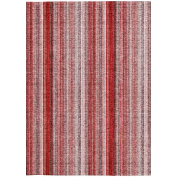 Homeroots 10' X 14' Gray Pink And Red Striped Washable Non Skid Indoor Outdoor Area Rug Red Polyester 562091