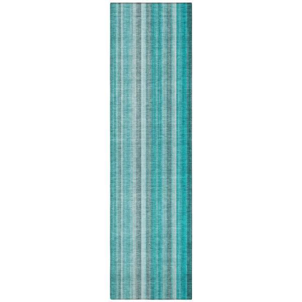 Homeroots 3' Blue Striped Washable Non-skid Area Rug - Stylish, Stain Resistant For Indoor Or Outdoor Use Teal Polyester 562093