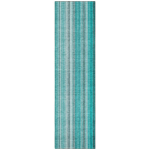 Homeroots 3' Blue Striped Washable Non-skid Area Rug - Stylish, Stain Resistant For Indoor Or Outdoor Use Teal Polyester 562093