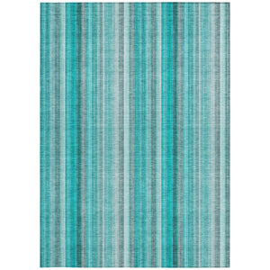 Homeroots 3' X 5' Teal And Gray Striped Washable Non Skid Indoor Outdoor Area Rug Teal Polyester 562095