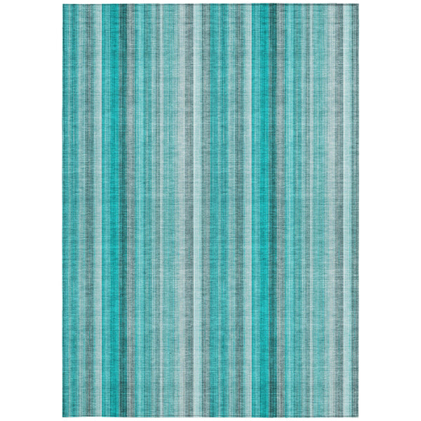 Homeroots 3' X 5' Teal And Gray Striped Washable Non Skid Indoor Outdoor Area Rug Teal Polyester 562095
