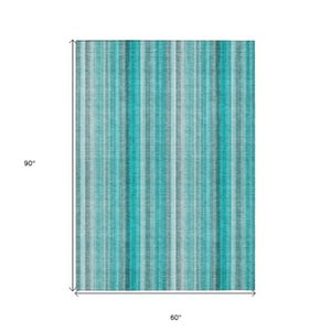 Homeroots 3' Blue Striped Washable Non-skid Area Rug - Stylish, Stain Resistant For Indoor Or Outdoor Use 5' X 8' Polyester 562096