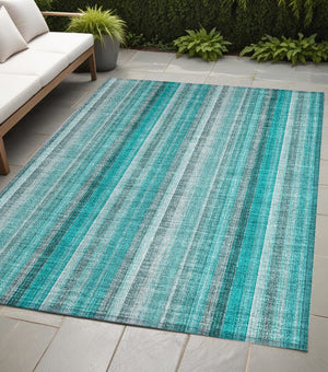 Homeroots 3' Blue Striped Washable Non-skid Area Rug - Stylish, Stain Resistant For Indoor Or Outdoor Use 5' X 8' Polyester 562096
