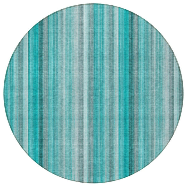HomeRoots 5' Blue Striped Indoor Outdoor Area Rug - Durable, Washable, Non-Skid Design Perfect for Any Space 8' Round 562097