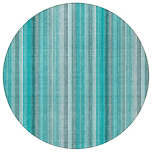 Homeroots 8' Round Teal And Gray Round Striped Washable Non Skid Indoor Outdoor Area Rug Teal Polyester 562097