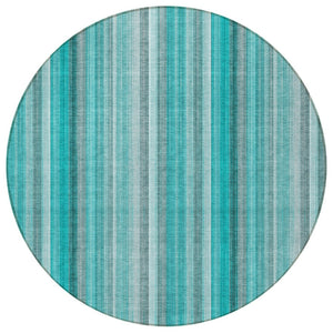 HomeRoots 5' Blue Striped Indoor Outdoor Area Rug - Durable, Washable, Non-Skid Design Perfect for Any Space 8' Round 562097