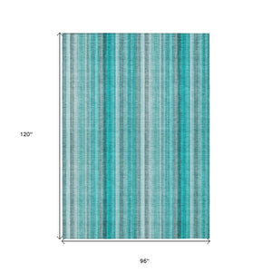 HomeRoots 5' Blue Striped Indoor Outdoor Area Rug - Durable, Washable, Non-Skid Design Perfect for Any Space 8' X 10' 562098