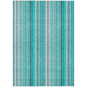 Homeroots 8' X 10' Teal And Gray Striped Washable Non Skid Indoor Outdoor Area Rug Teal Polyester 562098