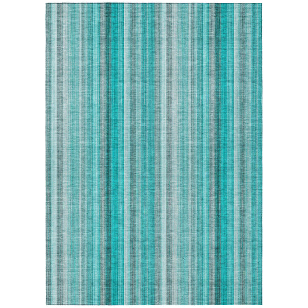 Homeroots 8' X 10' Teal And Gray Striped Washable Non Skid Indoor Outdoor Area Rug Teal Polyester 562098