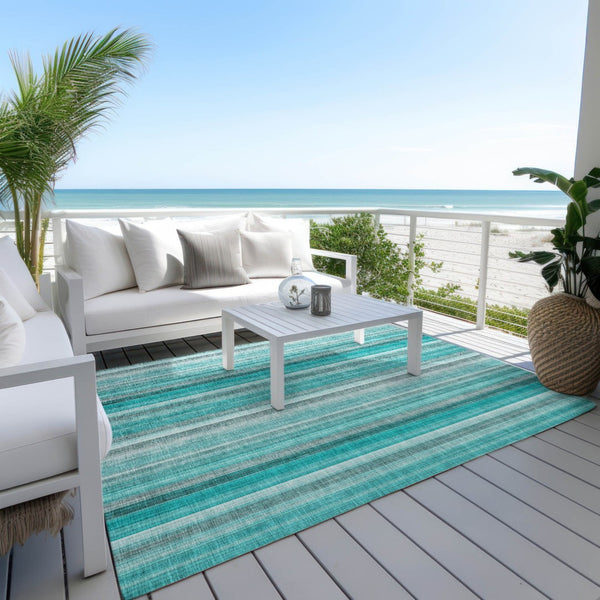 HomeRoots 5' Blue Striped Indoor Outdoor Area Rug - Durable, Washable, Non-Skid Design Perfect for Any Space 10' X 14' 562100