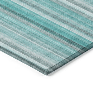 Homeroots 10' X 14' Teal And Gray Striped Washable Non Skid Indoor Outdoor Area Rug Teal Polyester 562100