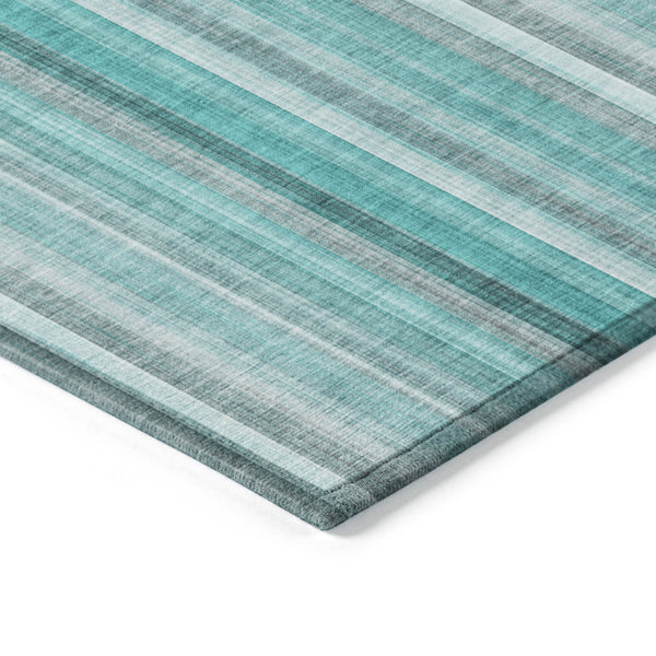 Homeroots 10' X 14' Teal And Gray Striped Washable Non Skid Indoor Outdoor Area Rug Teal Polyester 562100