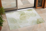 Homeroots 3' X 5' Green And Ivory Abstract Washable Non Skid Indoor Outdoor Area Rug Green Polyester 562104