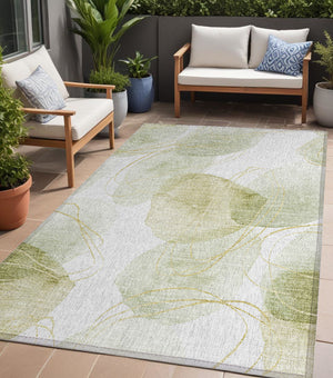 Homeroots 5' X 8' Green And Ivory Abstract Washable Non Skid Indoor Outdoor Area Rug Green Polyester 562105