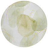 Homeroots 8' Round Green And Ivory Round Abstract Washable Non Skid Indoor Outdoor Area Rug Green Polyester 562106