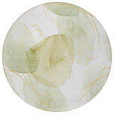 Homeroots 8' Round Green And Ivory Round Abstract Washable Non Skid Indoor Outdoor Area Rug Green Polyester 562106