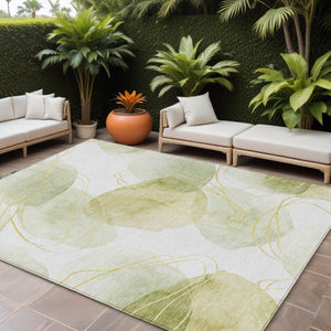HomeRoots 5' Green and Ivory Abstract Washable Area Rug - Durable Non-Skid Design for Indoor & Outdoor Spaces 8' X 10' 562107