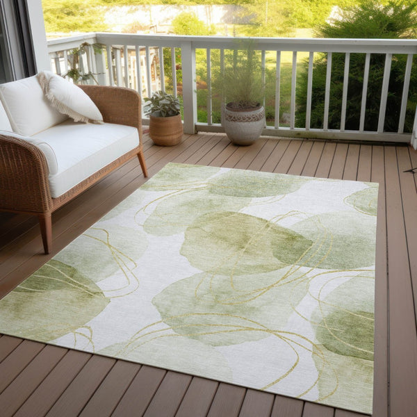 HomeRoots 5' Green and Ivory Abstract Washable Area Rug - Durable Non-Skid Design for Indoor & Outdoor Spaces 8' X 10' 562107