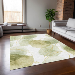 HomeRoots 5' Green and Ivory Abstract Washable Area Rug - Durable Non-Skid Design for Indoor & Outdoor Spaces 8' X 10' 562107