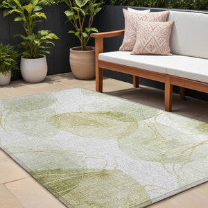 Homeroots 10' X 14' Green And Ivory Abstract Washable Non Skid Indoor Outdoor Area Rug Green Polyester 562109