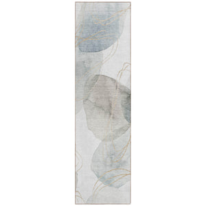 Homeroots 8' Runner Ivory Blue And Gray Abstract Washable Non Skid Indoor Outdoor Runner Rug Ivory Polyester 562111