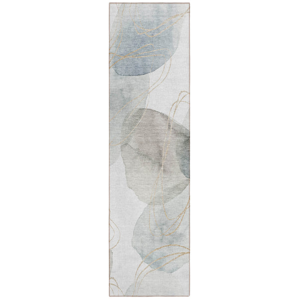 Homeroots 8' Runner Ivory Blue And Gray Abstract Washable Non Skid Indoor Outdoor Runner Rug Ivory Polyester 562111
