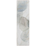 Homeroots 8' Runner Ivory Blue And Gray Abstract Washable Non Skid Indoor Outdoor Runner Rug Ivory Polyester 562111