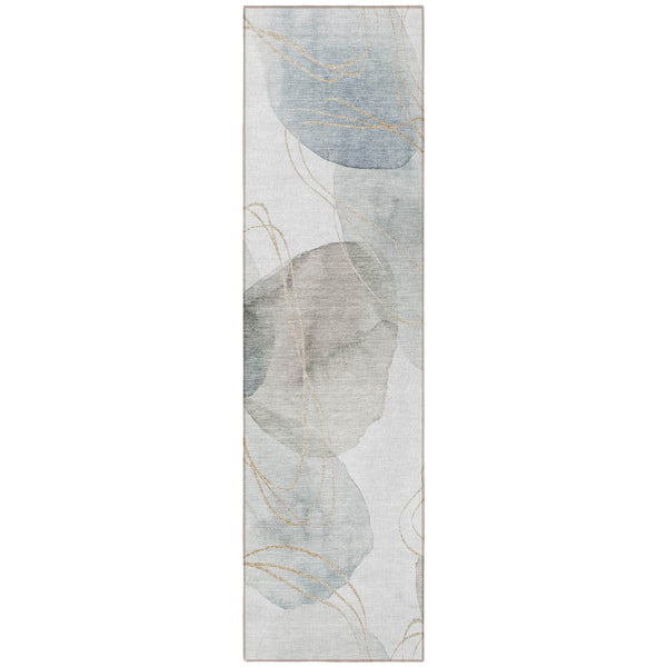 Homeroots 8' Runner Ivory Blue And Gray Abstract Washable Non Skid Indoor Outdoor Runner Rug Ivory Polyester 562111