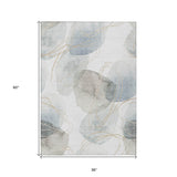 Homeroots 3' X 5' Ivory Blue And Gray Abstract Washable Non Skid Indoor Outdoor Area Rug Ivory Polyester 562113