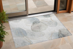 Homeroots 3' X 5' Ivory Blue And Gray Abstract Washable Non Skid Indoor Outdoor Area Rug Ivory Polyester 562113