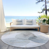 Homeroots 8' Round Ivory Blue And Gray Round Abstract Washable Non Skid Indoor Outdoor Area Rug Ivory Polyester 562115