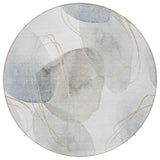 Homeroots 8' Round Ivory Blue And Gray Round Abstract Washable Non Skid Indoor Outdoor Area Rug Ivory Polyester 562115