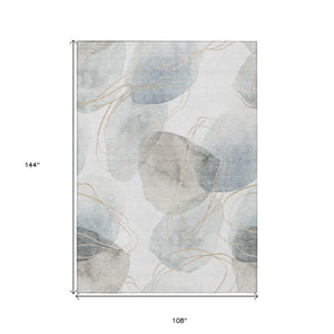 Homeroots 9' X 12' Ivory Blue And Gray Abstract Washable Non Skid Indoor Outdoor Area Rug Ivory Polyester 562117