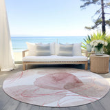 Homeroots 8' Round Merlot And Ivory Round Abstract Washable Non Skid Indoor Outdoor Area Rug Merlot Polyester 562124