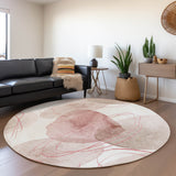 Homeroots 8' Round Merlot And Ivory Round Abstract Washable Non Skid Indoor Outdoor Area Rug Merlot Polyester 562124