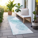 Homeroots 8' Runner Teal And Ivory Abstract Washable Non Skid Indoor Outdoor Runner Rug Teal Polyester 562129