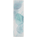 Homeroots 8' Runner Teal And Ivory Abstract Washable Non Skid Indoor Outdoor Runner Rug Teal Polyester 562129