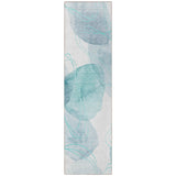 Homeroots 8' Runner Teal And Ivory Abstract Washable Non Skid Indoor Outdoor Runner Rug Teal Polyester 562129