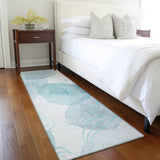 Homeroots 8' Runner Teal And Ivory Abstract Washable Non Skid Indoor Outdoor Runner Rug Teal Polyester 562129