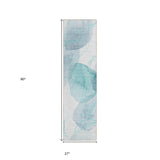 Homeroots 8' Runner Teal And Ivory Abstract Washable Non Skid Indoor Outdoor Runner Rug Teal Polyester 562129