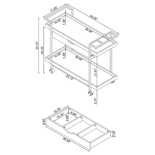 English Elm Begonia Farmhouse Bar Cart with Driftwood Finish Bottle Storage and Rolling Casters B062P451838