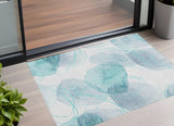 Homeroots 3' X 5' Teal And Ivory Abstract Washable Non Skid Indoor Outdoor Area Rug Teal Polyester 562131