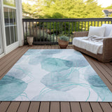 Homeroots 3' X 5' Teal And Ivory Abstract Washable Non Skid Indoor Outdoor Area Rug Teal Polyester 562131