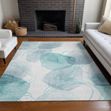 Homeroots 3' X 5' Teal And Ivory Abstract Washable Non Skid Indoor Outdoor Area Rug Teal Polyester 562131