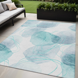 Homeroots 5' X 8' Teal And Ivory Abstract Washable Non Skid Indoor Outdoor Area Rug Teal Polyester 562132