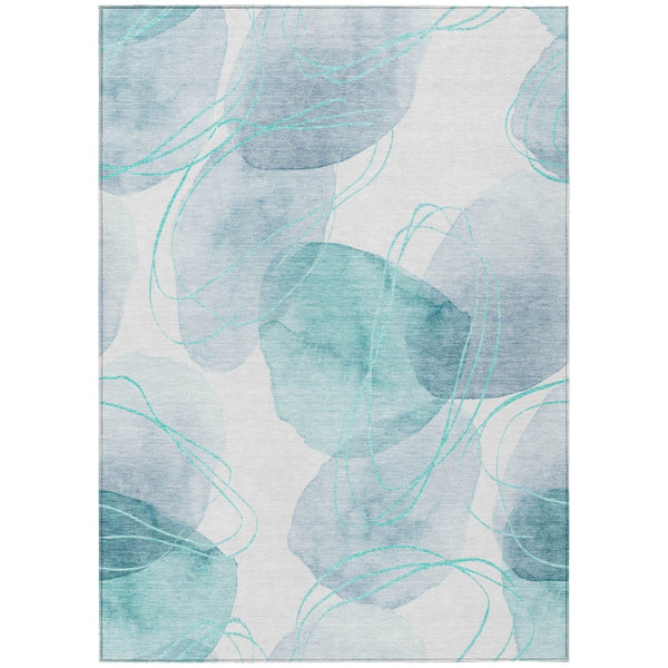 HomeRoots 5' Green and Ivory Abstract Washable Area Rug - Durable Non-Skid Design for Indoor & Outdoor Spaces 5' X 8' 562132