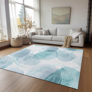 HomeRoots 5' Green and Ivory Abstract Washable Area Rug - Durable Non-Skid Design for Indoor & Outdoor Spaces 5' X 8' 562132
