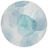 Homeroots 8' Round Teal And Ivory Round Abstract Washable Non Skid Indoor Outdoor Area Rug Teal Polyester 562133