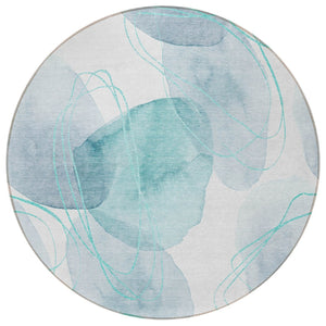 HomeRoots 5' Green and Ivory Abstract Washable Area Rug - Durable Non-Skid Design for Indoor & Outdoor Spaces 8' Round 562133
